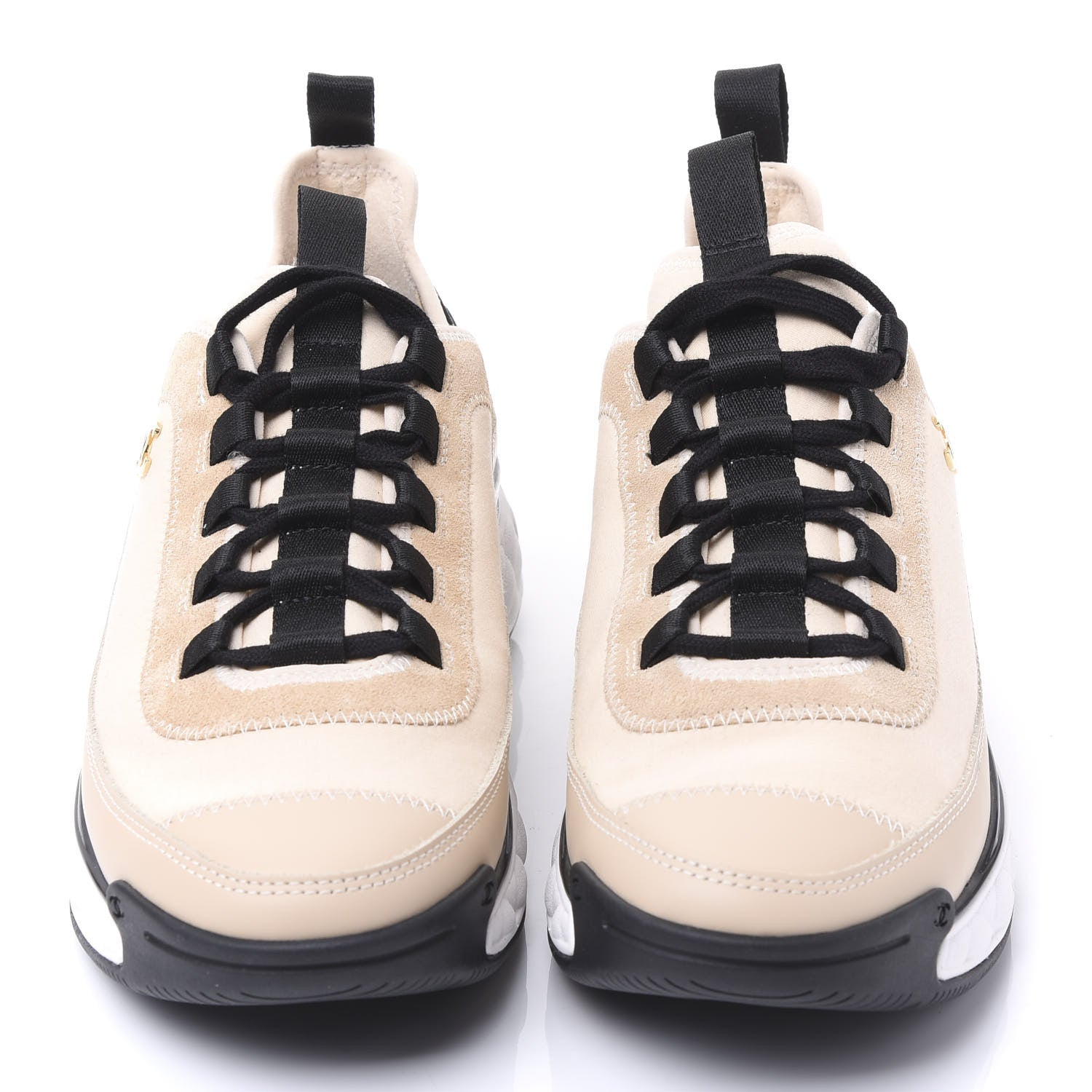 Chanel Fabric Calfskin Suede CC Sneakers 39 Beige 3 of 9