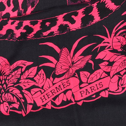 Hermes Cashmere Silk Jungle Love Tattoo Shawl 140 Bleu Noir Rose Vif 2 of 3