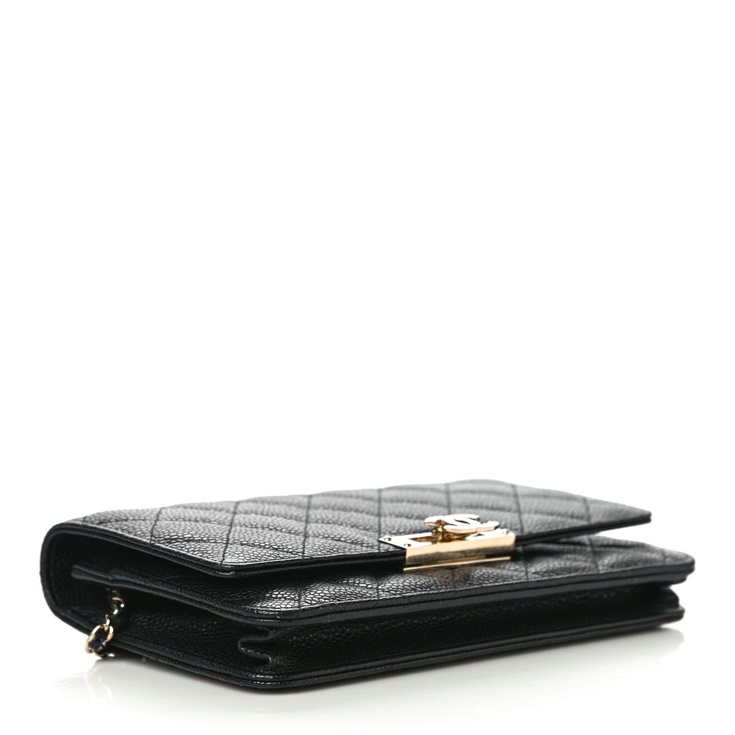 Caviar Quilted Golden Class Wallet On Chain WOC Black