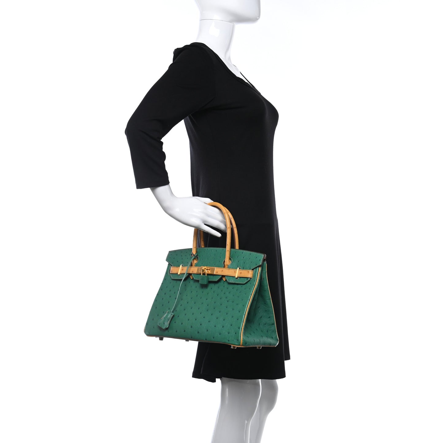 Ostrich Horseshoe Birkin 30 Vert Vertigo Safran