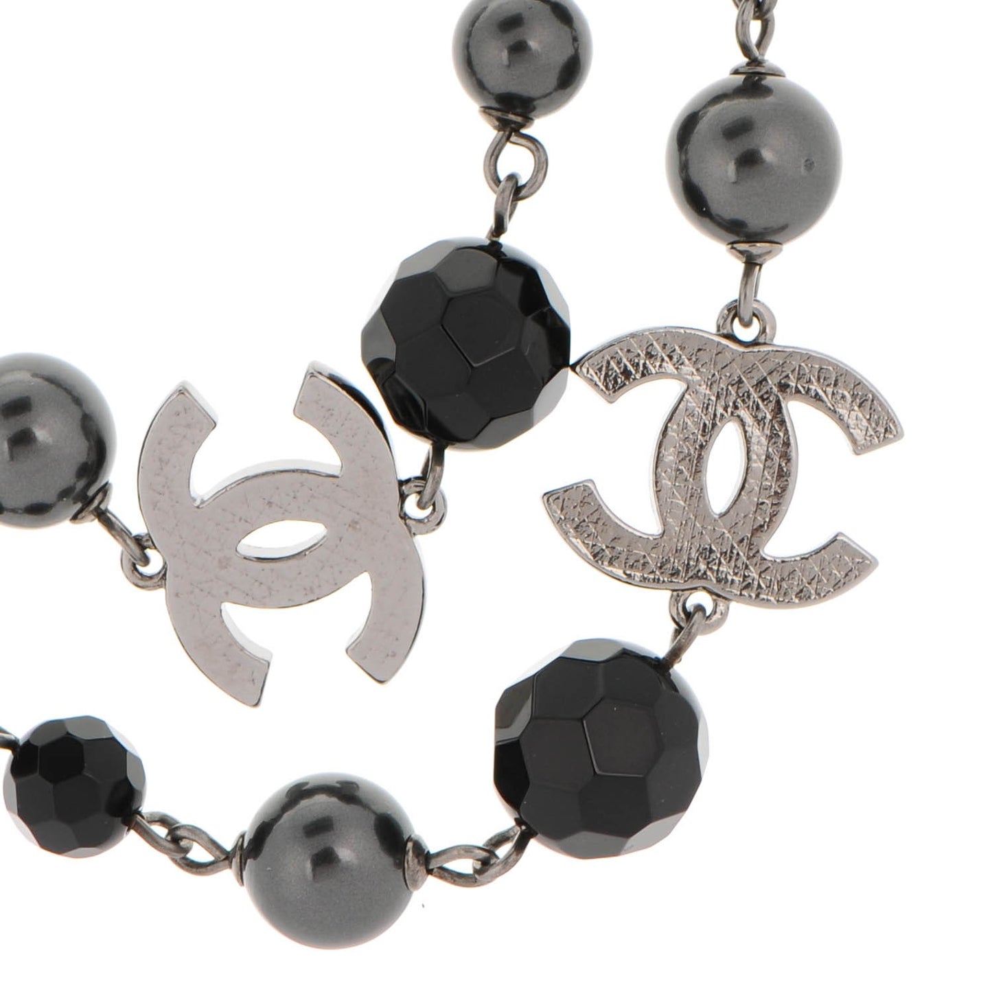 Ruthenium Bead CC Long Necklace Black