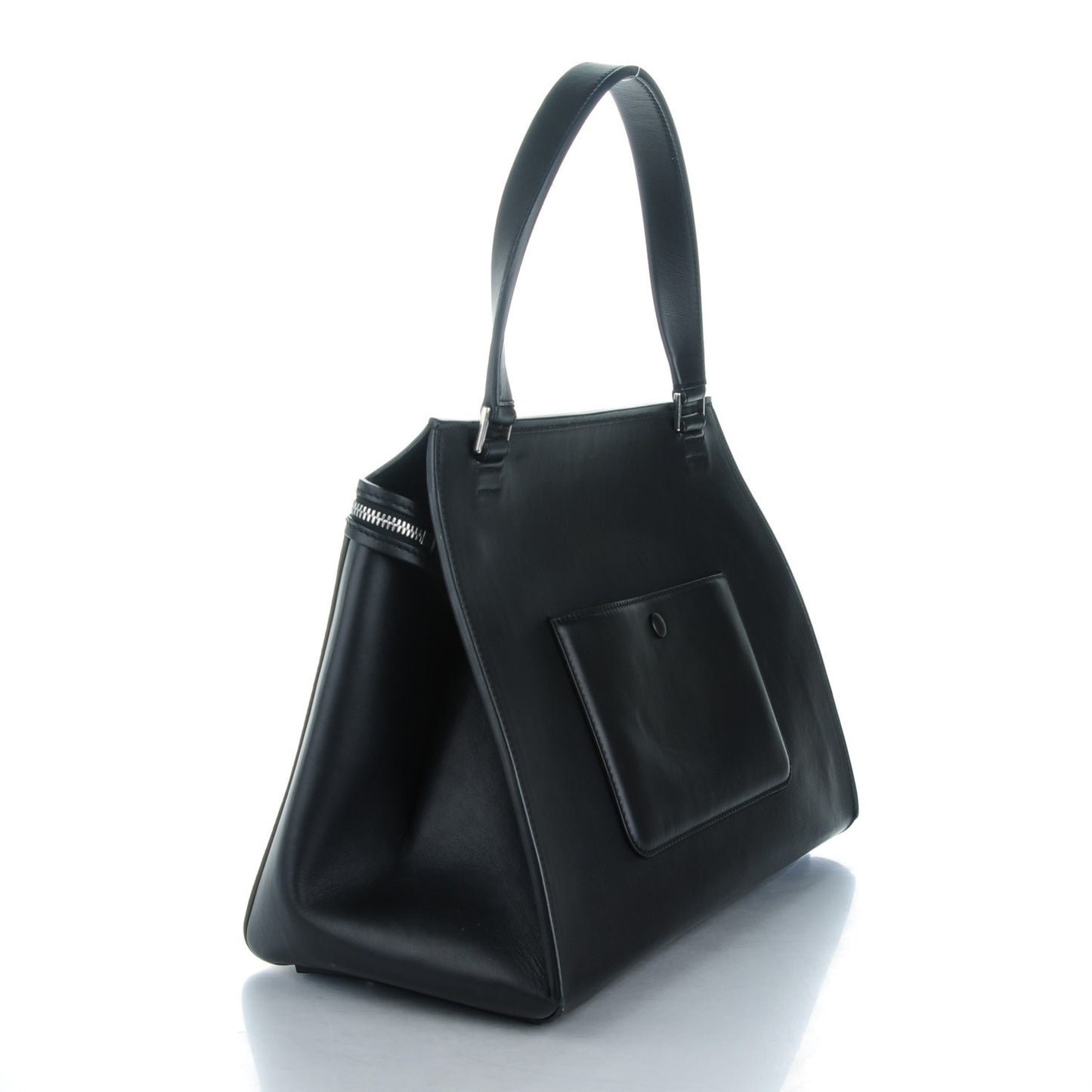 Supple Calfskin Medium Bi-Color Edge Shoulder Bag Cream