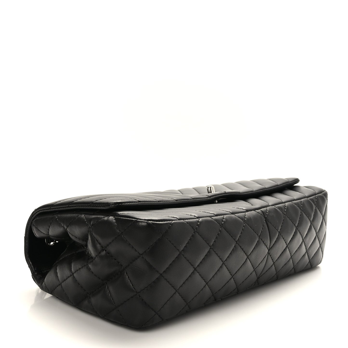 Lambskin Chevron Quilted Large Single Flap Black