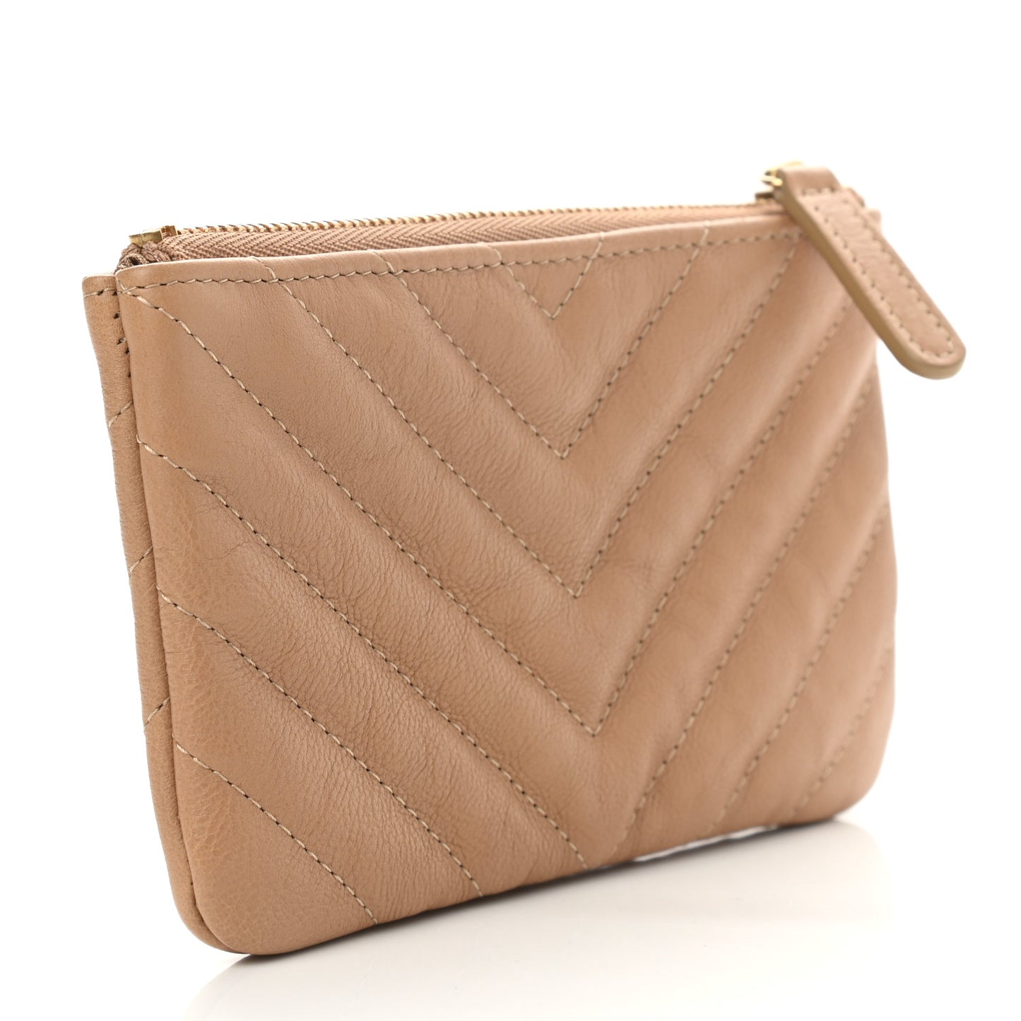 Flat Chevron Quilted Small Cosmetic Case Beige