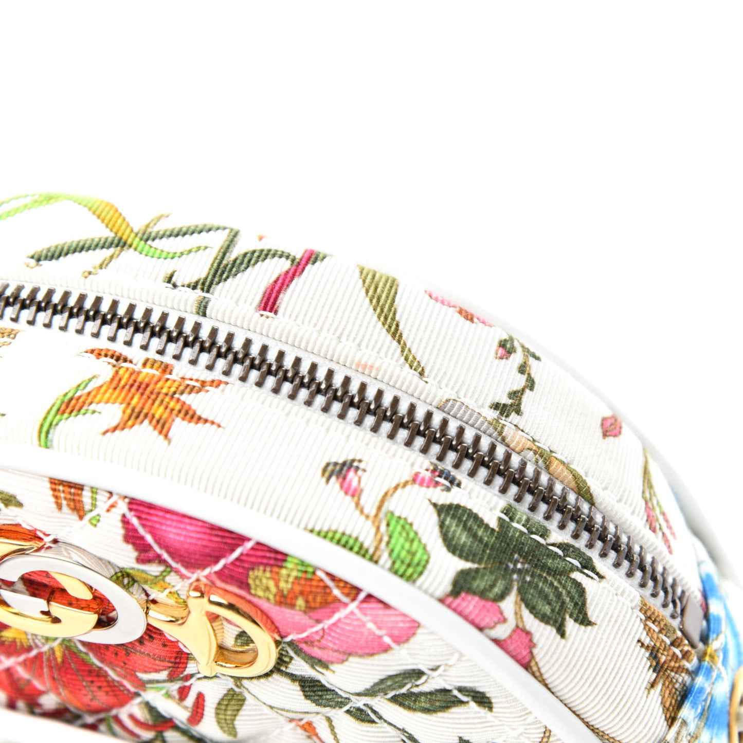 Canvas Flora Floral Trapuntata Mini Zumi Dome Shoulder Bag White