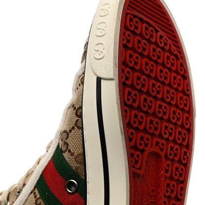 Gucci GG Monogram Web Womens 1977 Tennis High Top Sneakers 37.5 Beige Ebony Mystic White 10 of 11