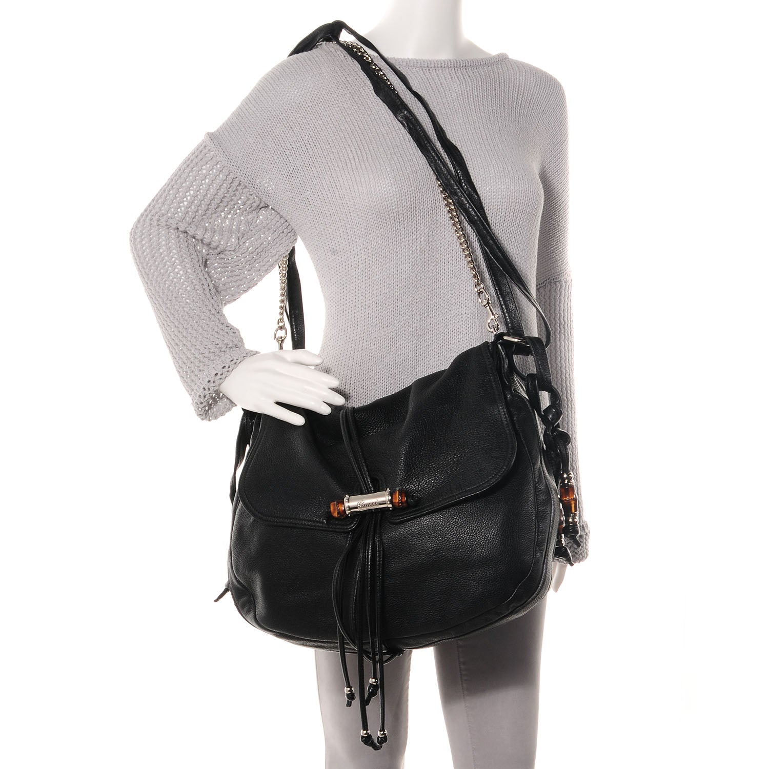 Gucci Leather Large Jungle Shoulder Bag Black 2 of 8