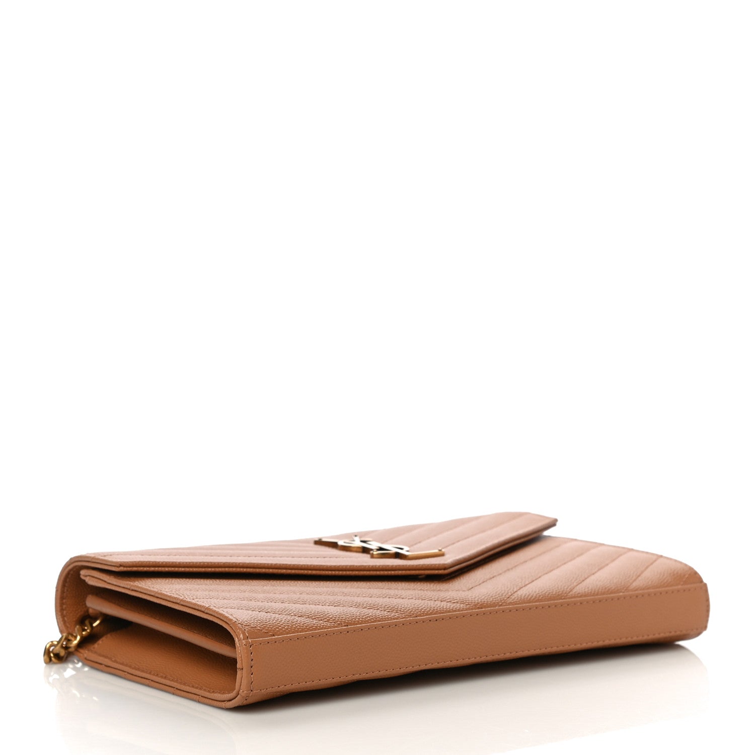 Saint Laurent Grain De Poudre Matelasse Chevron Monogram Chain Wallet Dune 4 of 9