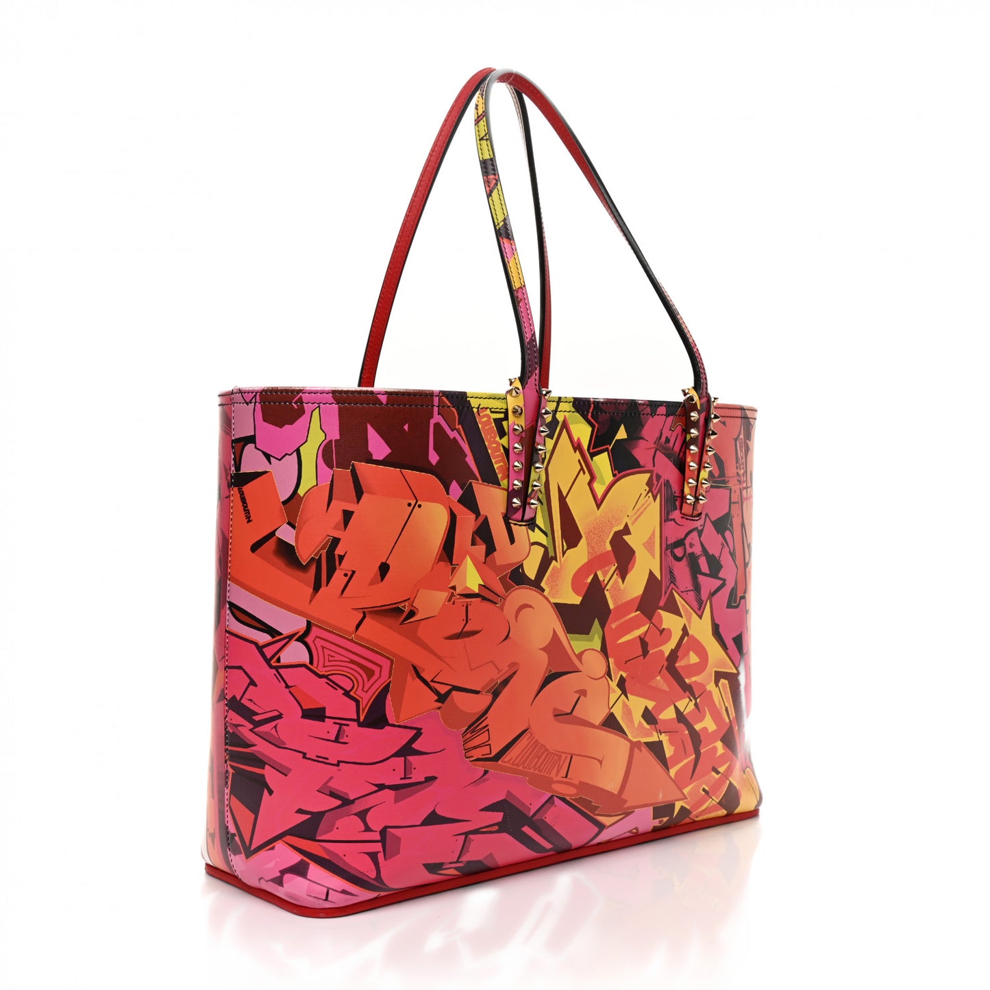 Calfskin Metro Graf Spikes East West Cabata Tote Red Multicolor