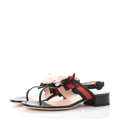 Gucci Lambskin Grosgrain Web Floral Thong Sandals 37.5 Blue 3 of 7