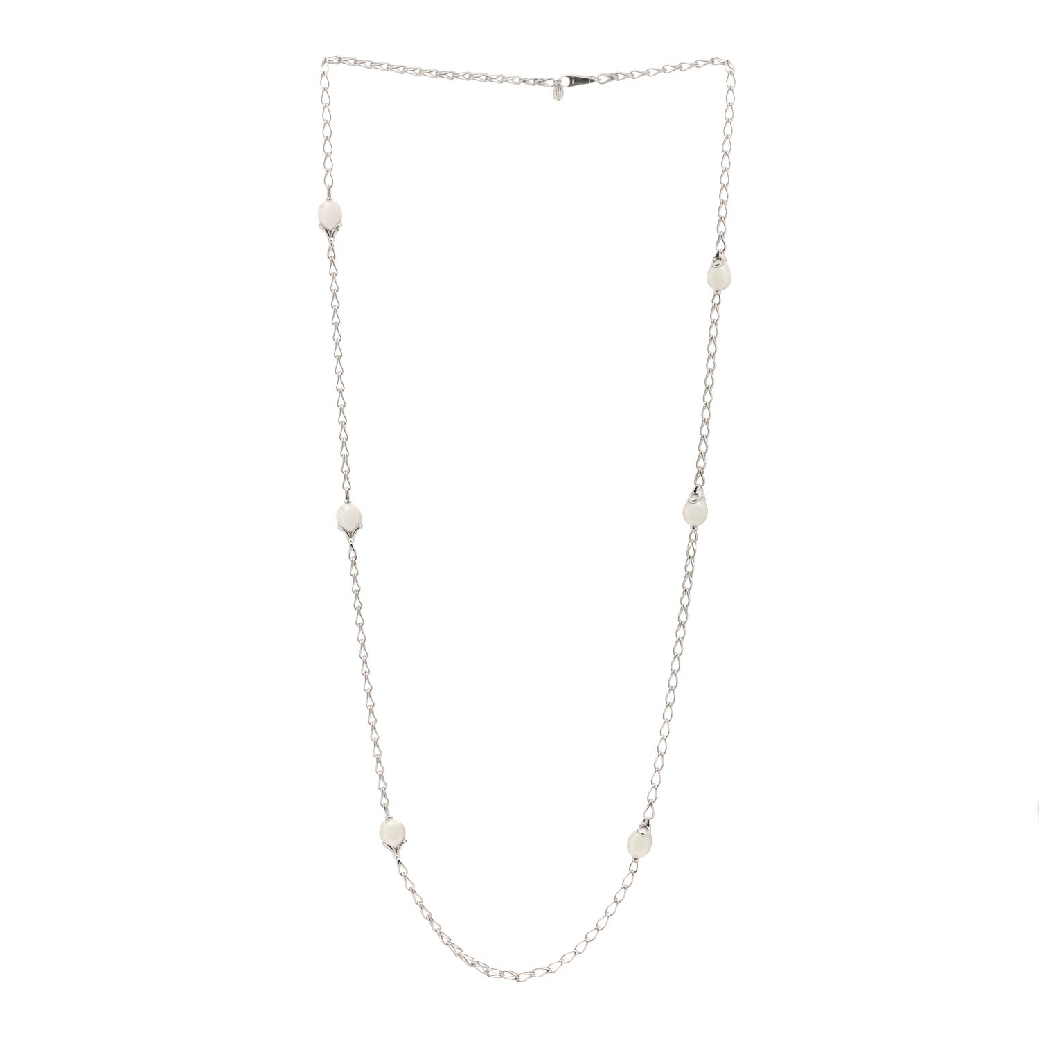 John Hardy Sterling Silver Pearl Bamboo Station Necklace 3 of 4