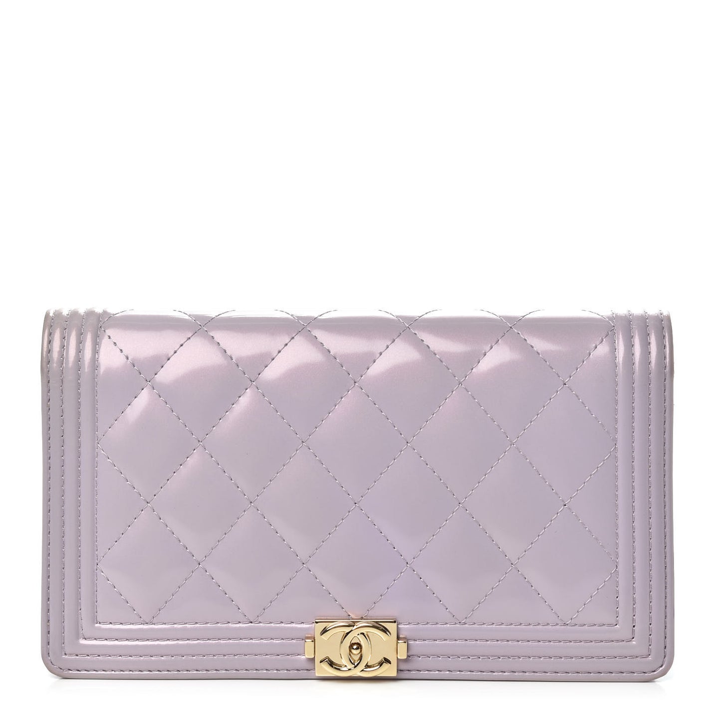 Metallic Patent Calfskin Quilted Boy Yen Wallet Purple