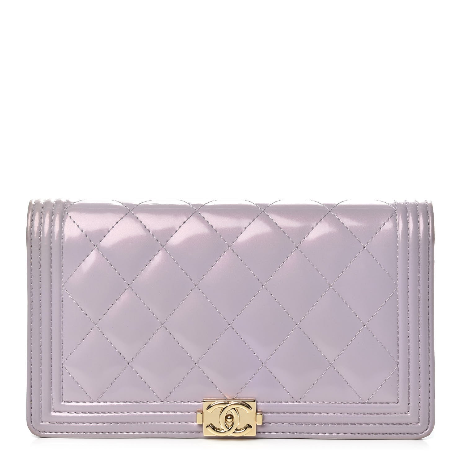 Chanel Metallic Patent Calfskin Quilted Boy Yen Wallet Purple 1 of 12