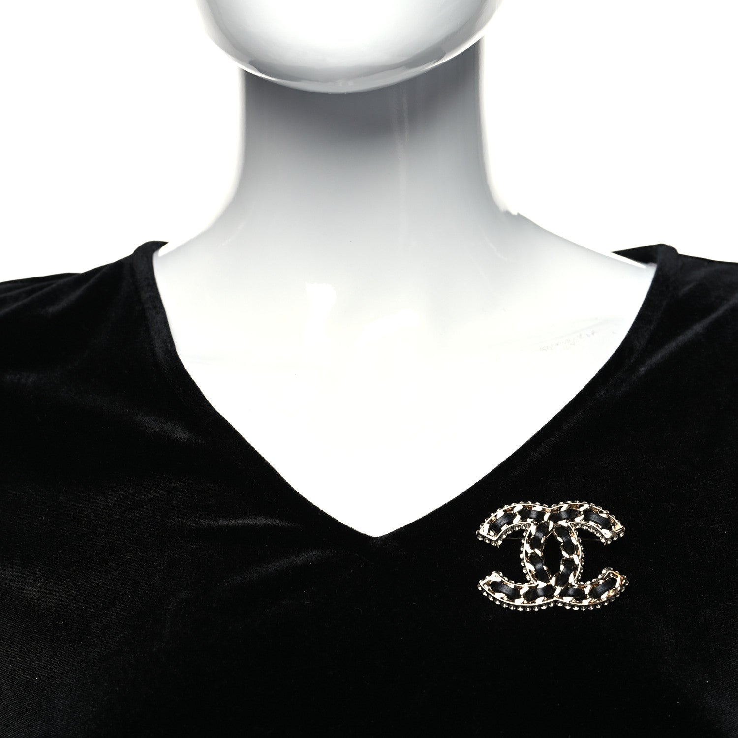 Chanel Lambskin Crystal CC Chain Brooch Black Gold 2 of 4