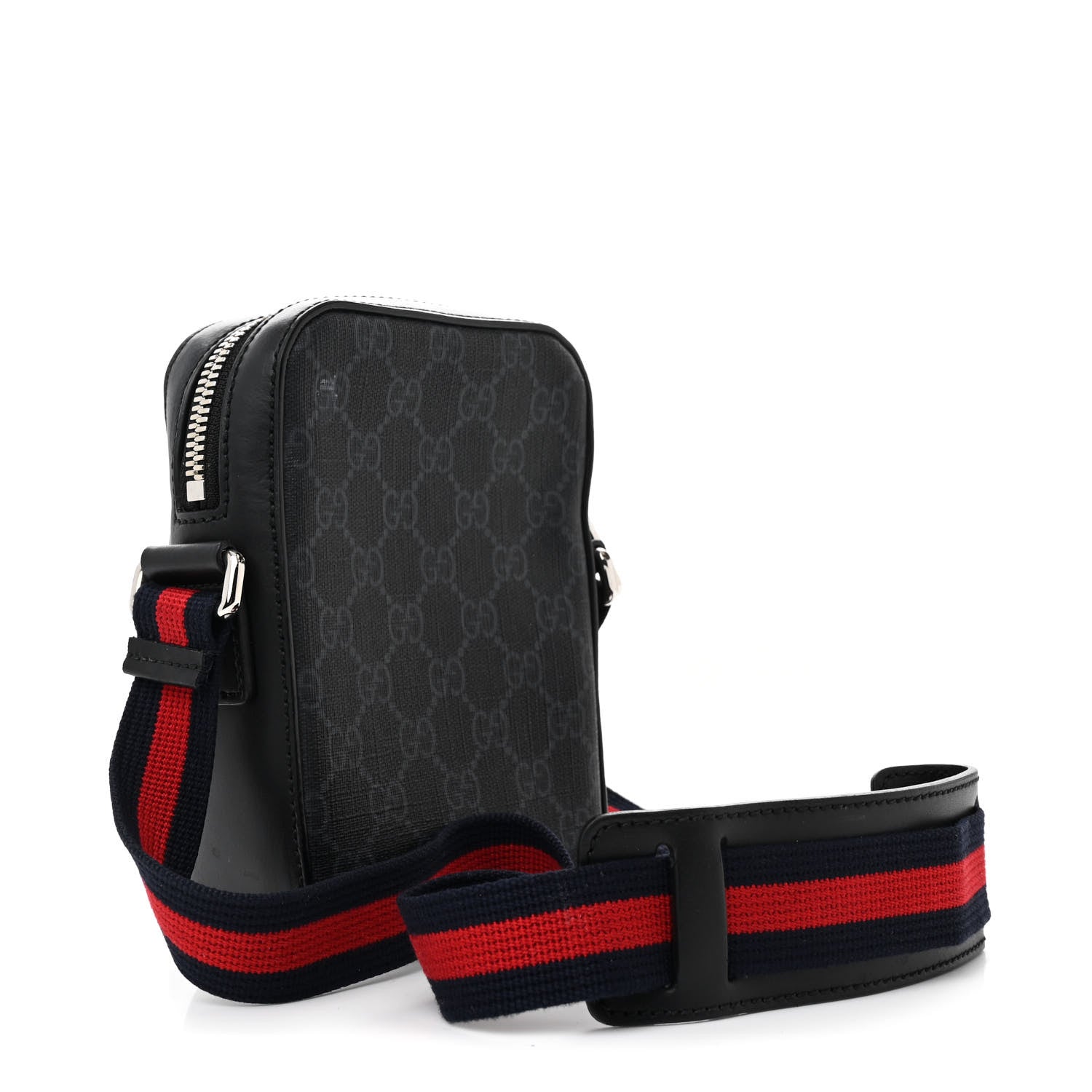 Gucci GG Supreme Monogram Appia Calfskin Web Small Camera Messenger Bag Black Grey Black Grey 3 of 13