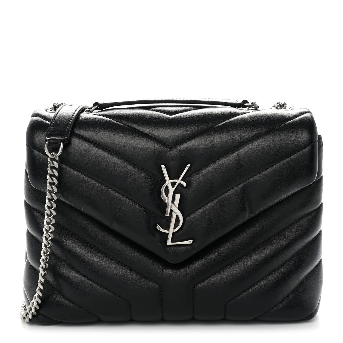 Calfskin Y Quilted Monogram Small Loulou Chain Satchel Black