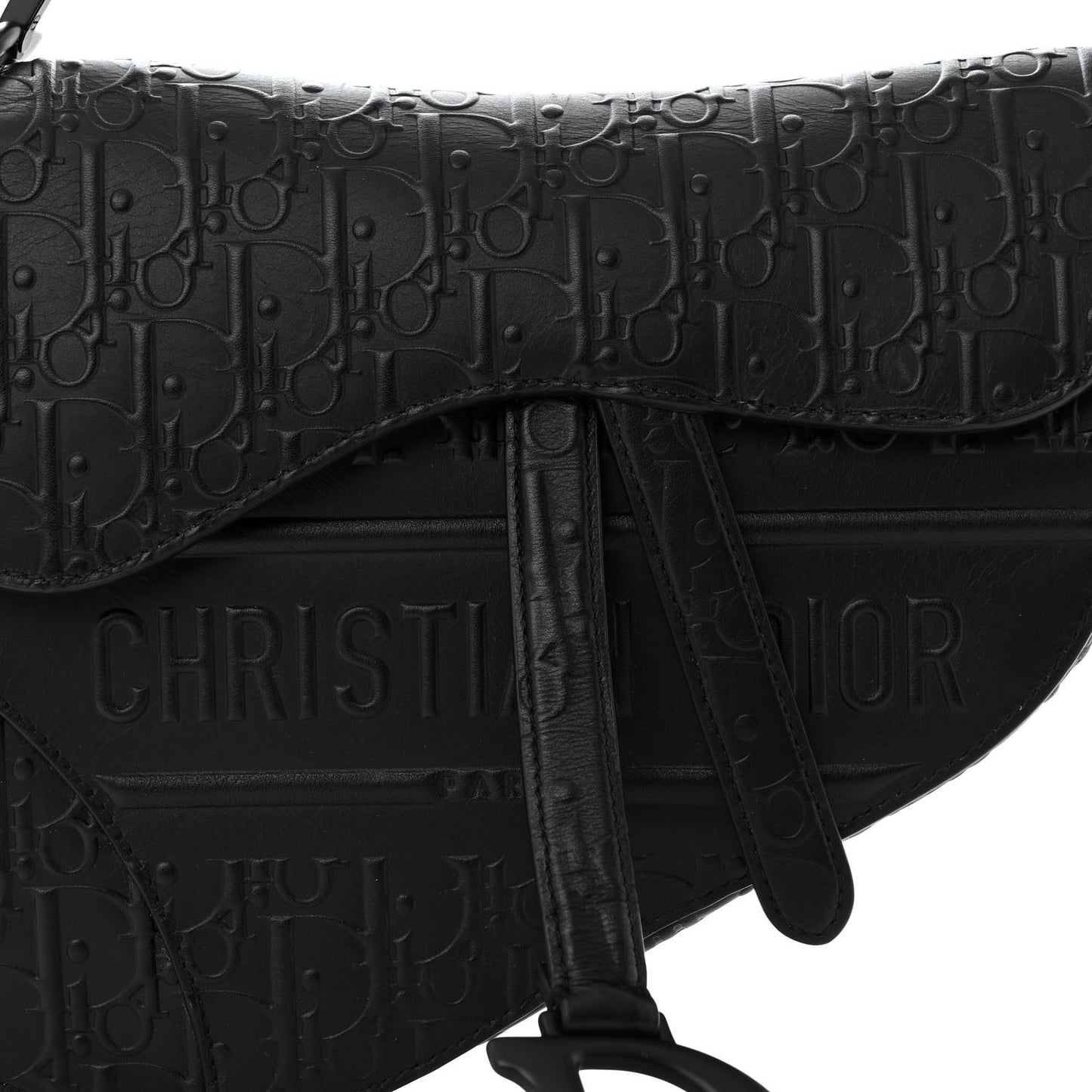Calfskin Embossed Oblique Saddle Bag Black