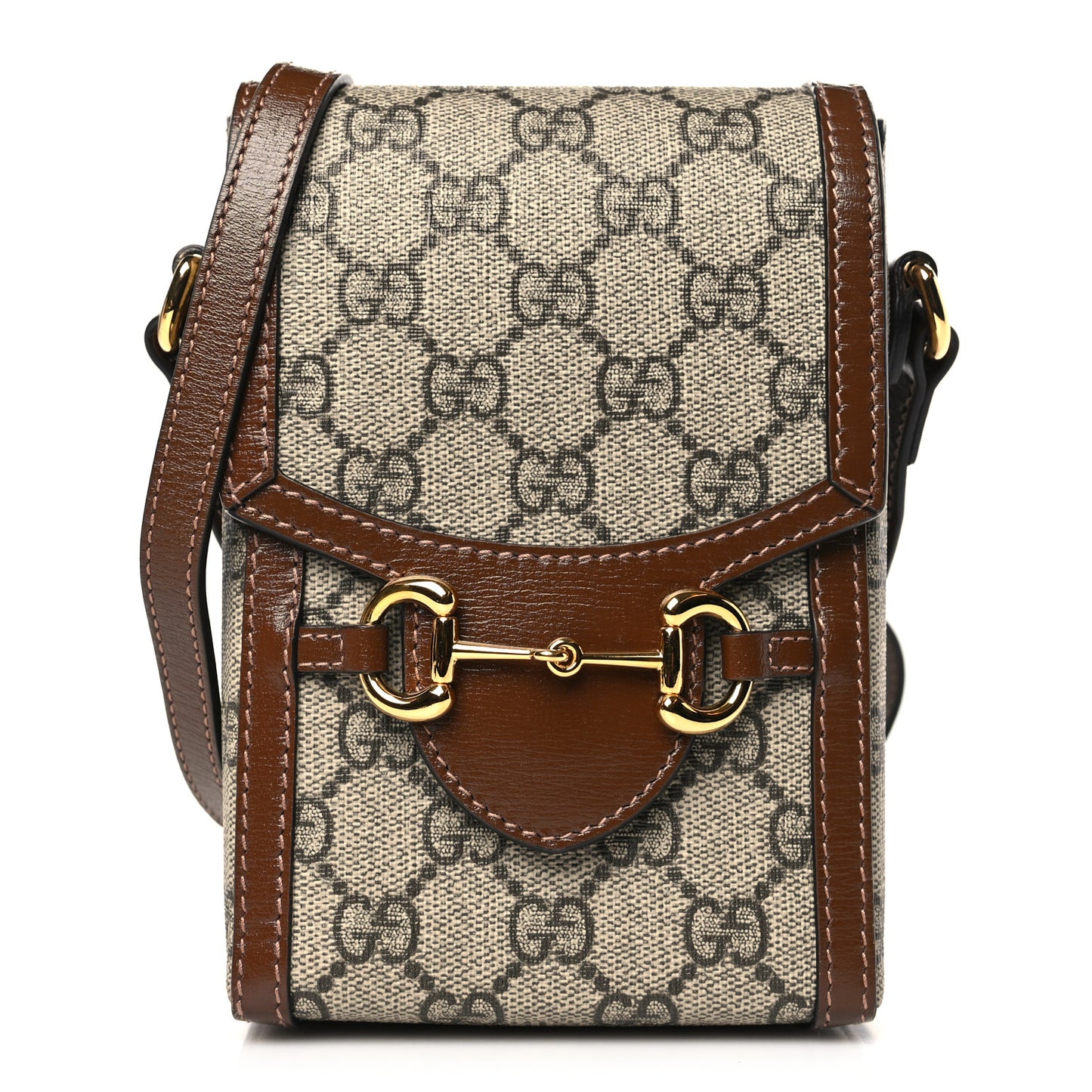 GG Supreme Monogram Mini Horsebit 1955 Crossbody Bag Beige Brown Sugar