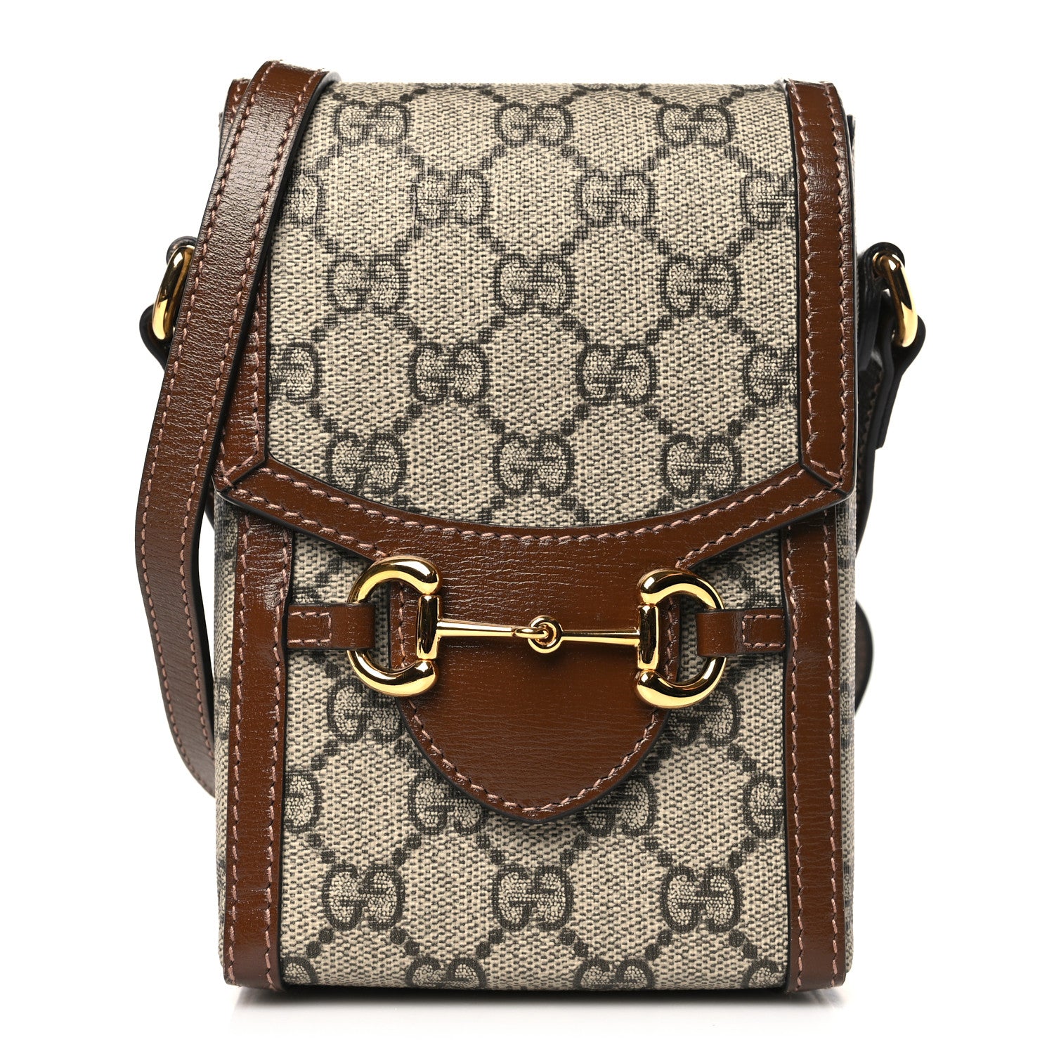 Gucci GG Supreme Monogram Mini Horsebit 1955 Crossbody Bag Beige Brown Sugar 1 of 9