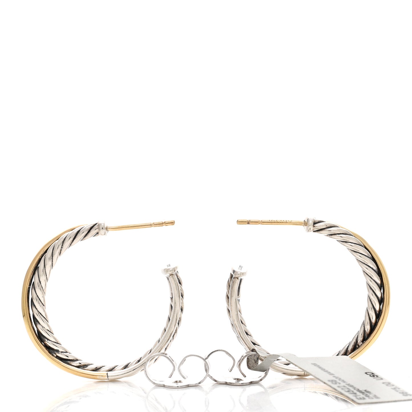 Sterling Silver 18K Yellow Gold 26mm Crossover Cable Hoop Earrings