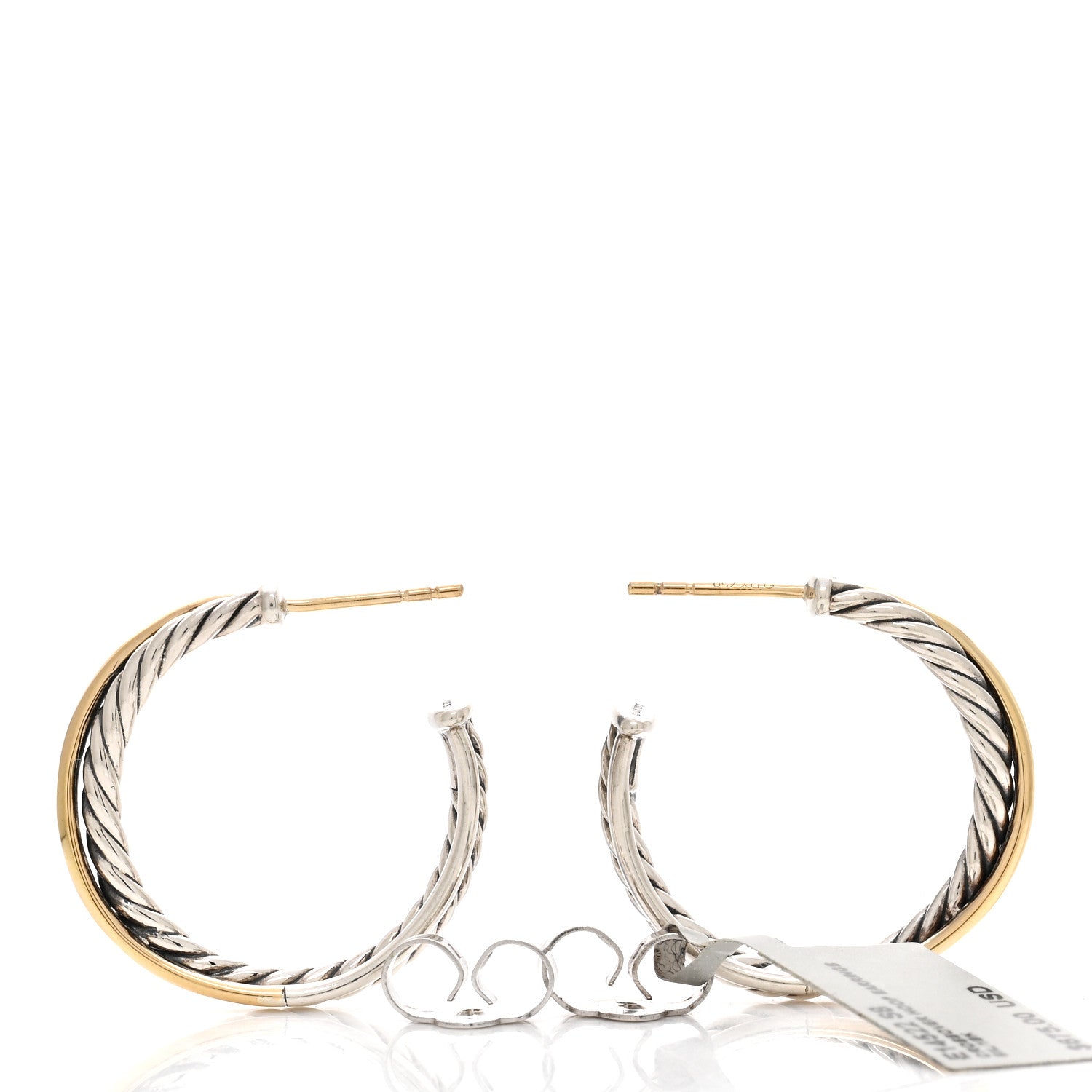 David Yurman Sterling Silver 18K Yellow Gold 26mm Crossover Cable Hoop Earrings 3 of 4