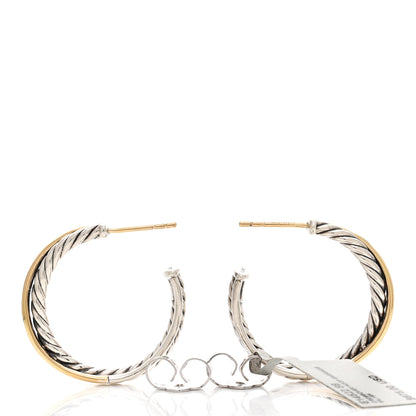 David Yurman Sterling Silver 18K Yellow Gold 26mm Crossover Cable Hoop Earrings 3 of 4