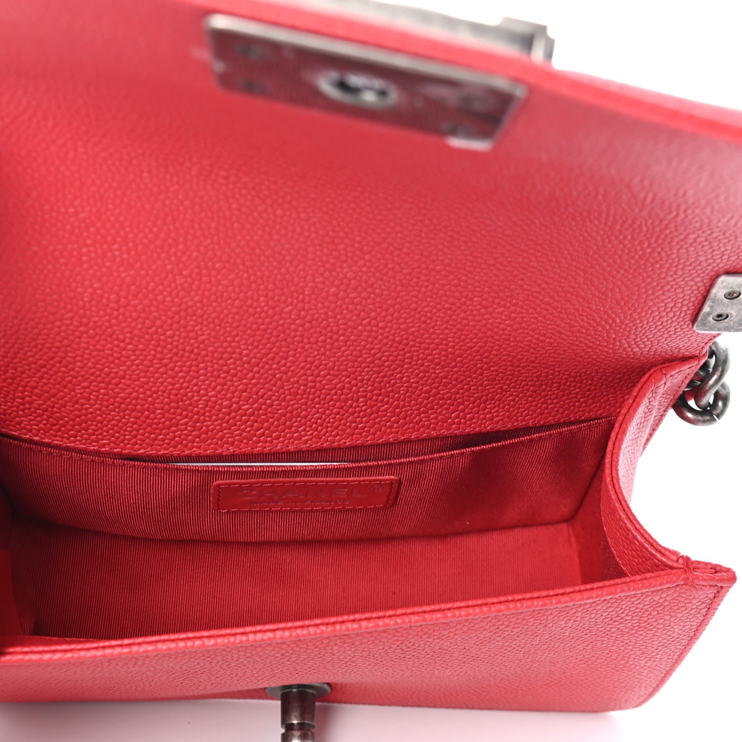 Chanel Caviar Chevron Quilted Small Boy Flap Red 4 of 4