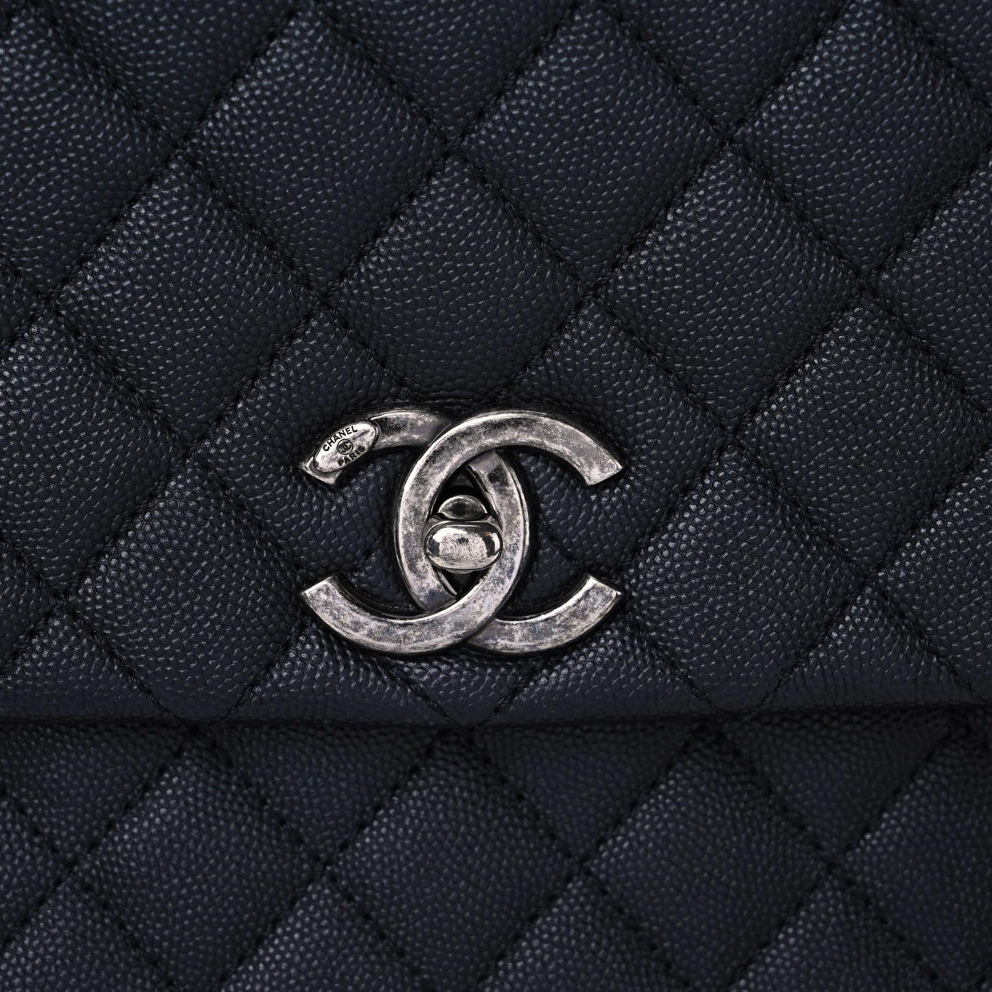 Caviar Lizard Quilted Large Coco Handle Flap Black