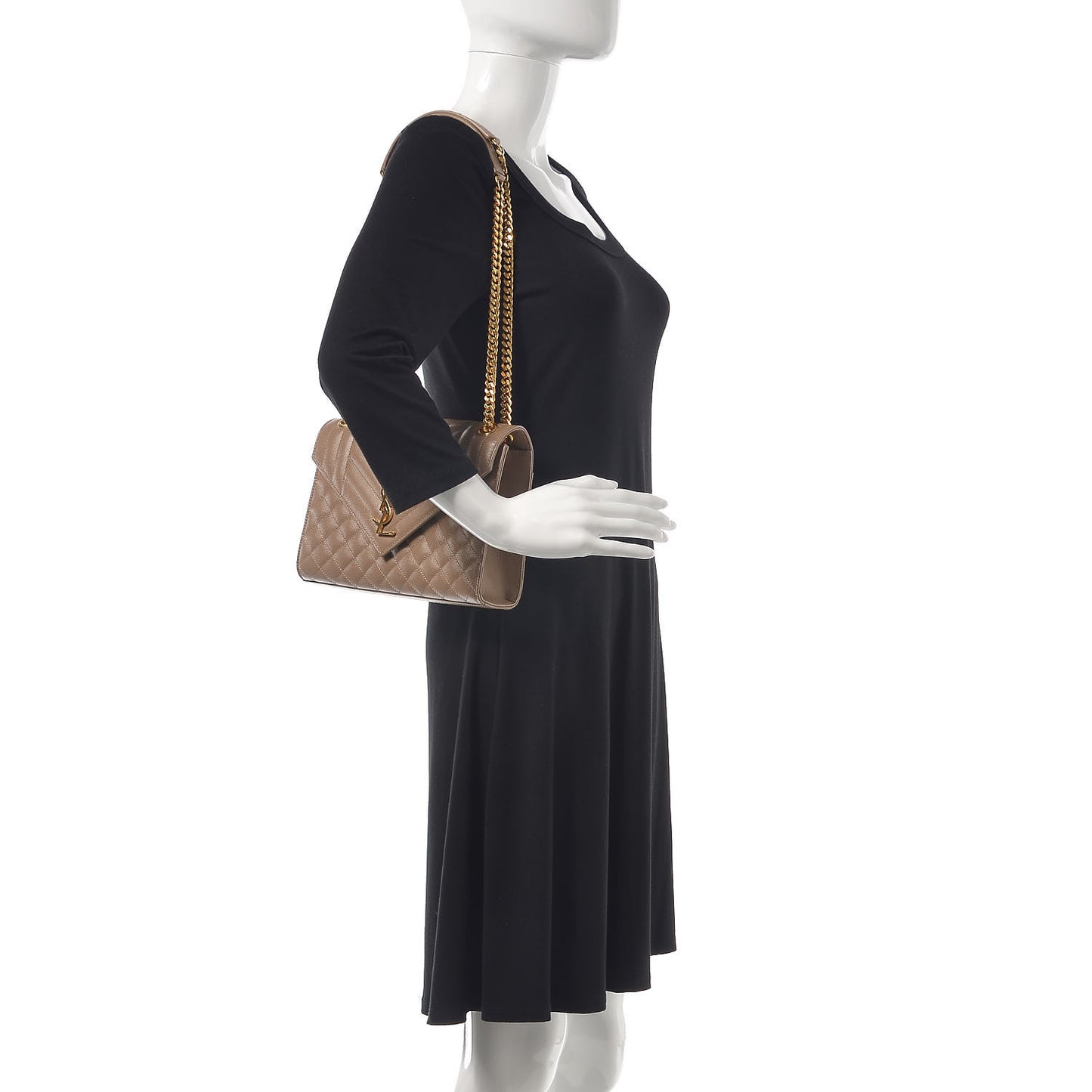 Grain De Poudre Textured Mixed Matelasse Medium Triquilt Monogram Satchel Taupe