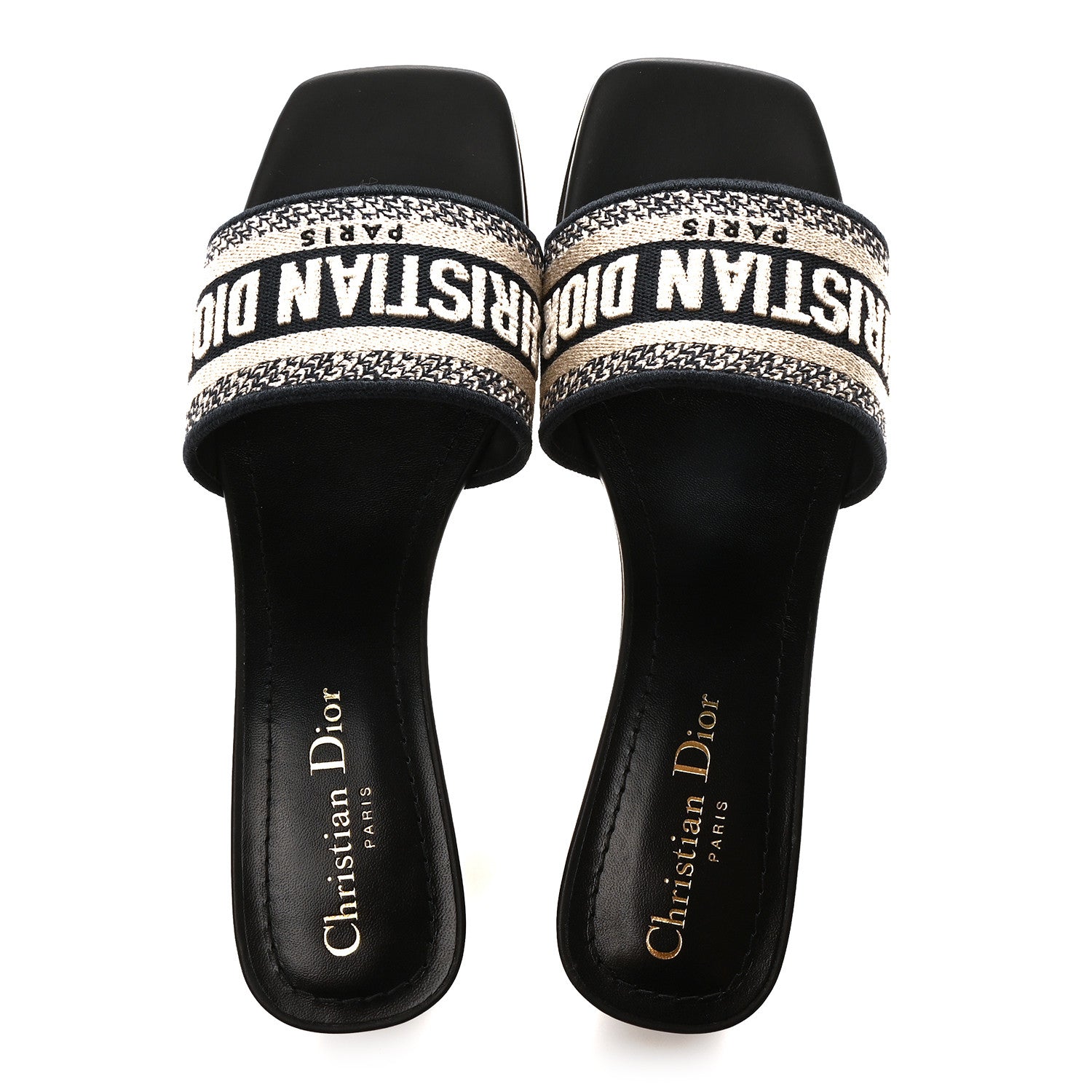 Christian Dior Cotton Embroidered Dway 40mm Slide Sandals 37.5 Deep Blue 2 of 9