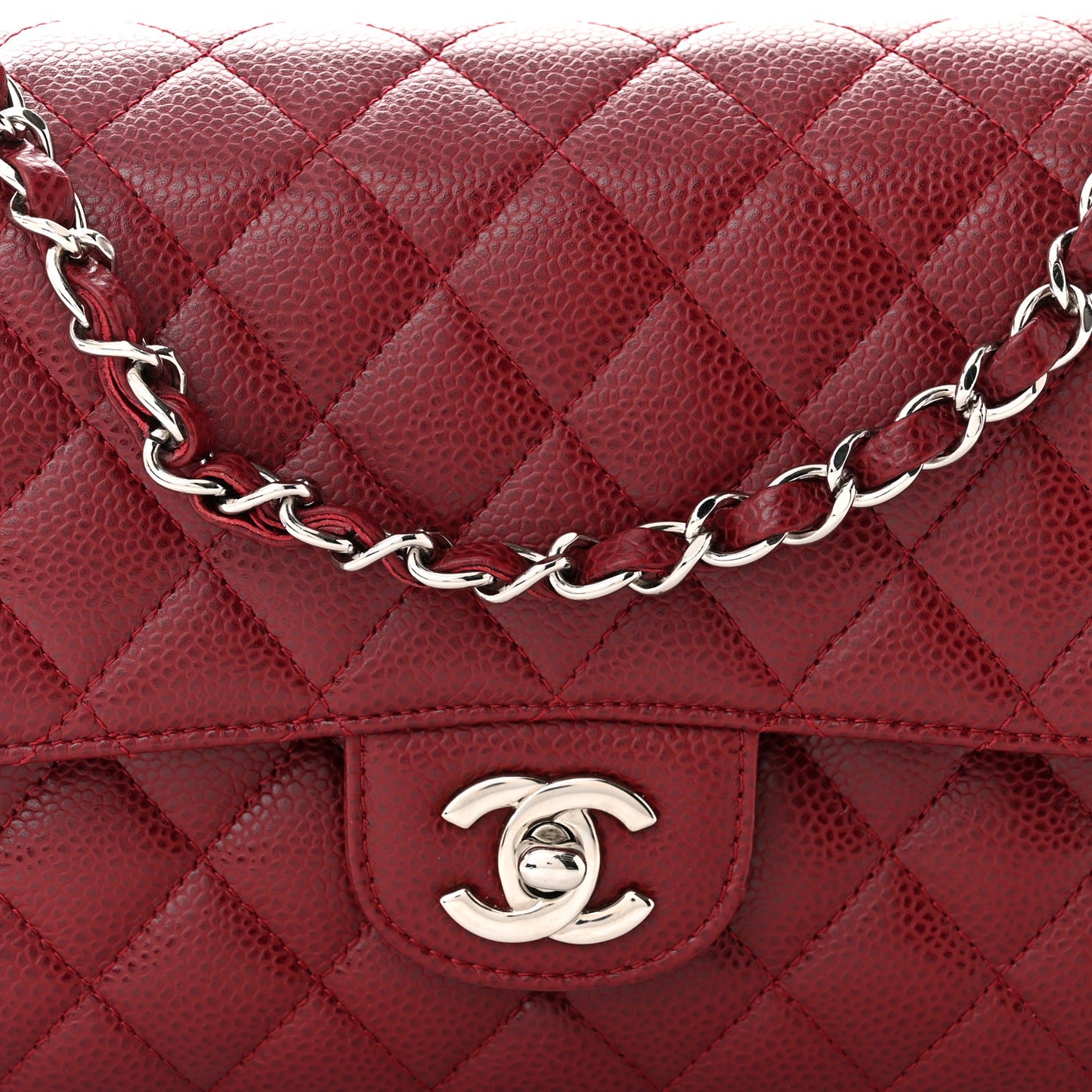 Caviar Quilted Medium Double Flap Dark Red