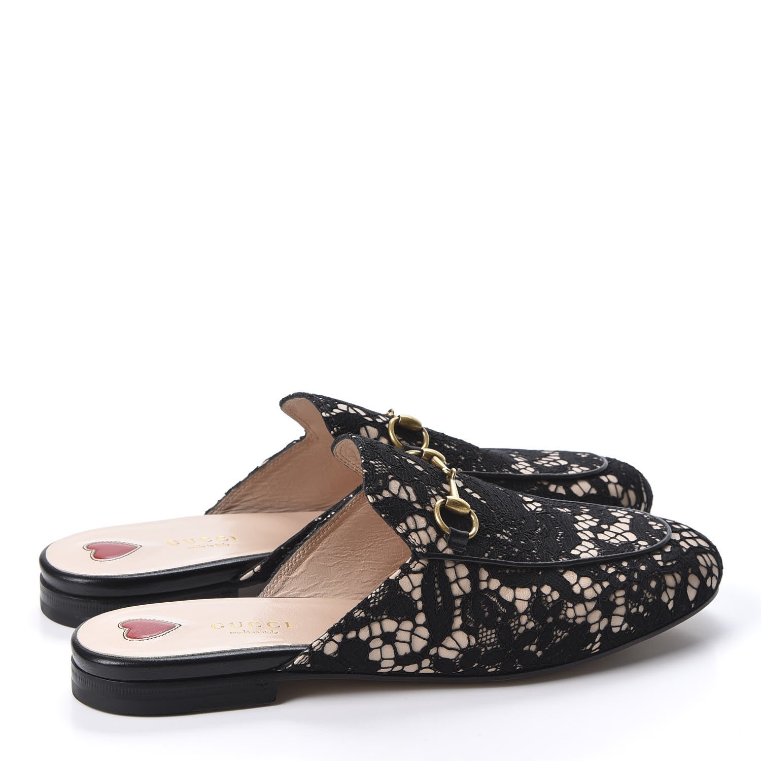 Gucci Lace Malaga Kid Womens Princetown Slippers 39 Black Skin Rose 4 of 10