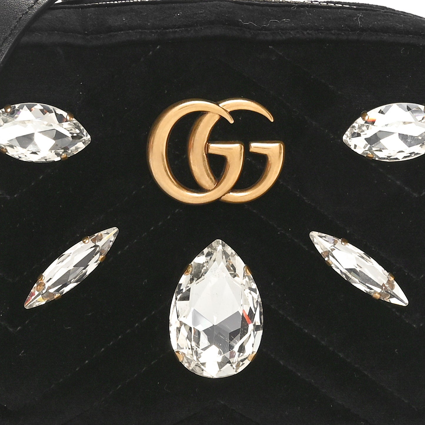 Velvet Matelasse Marquise Crystals Mini GG Marmont Chain Shoulder Bag Black