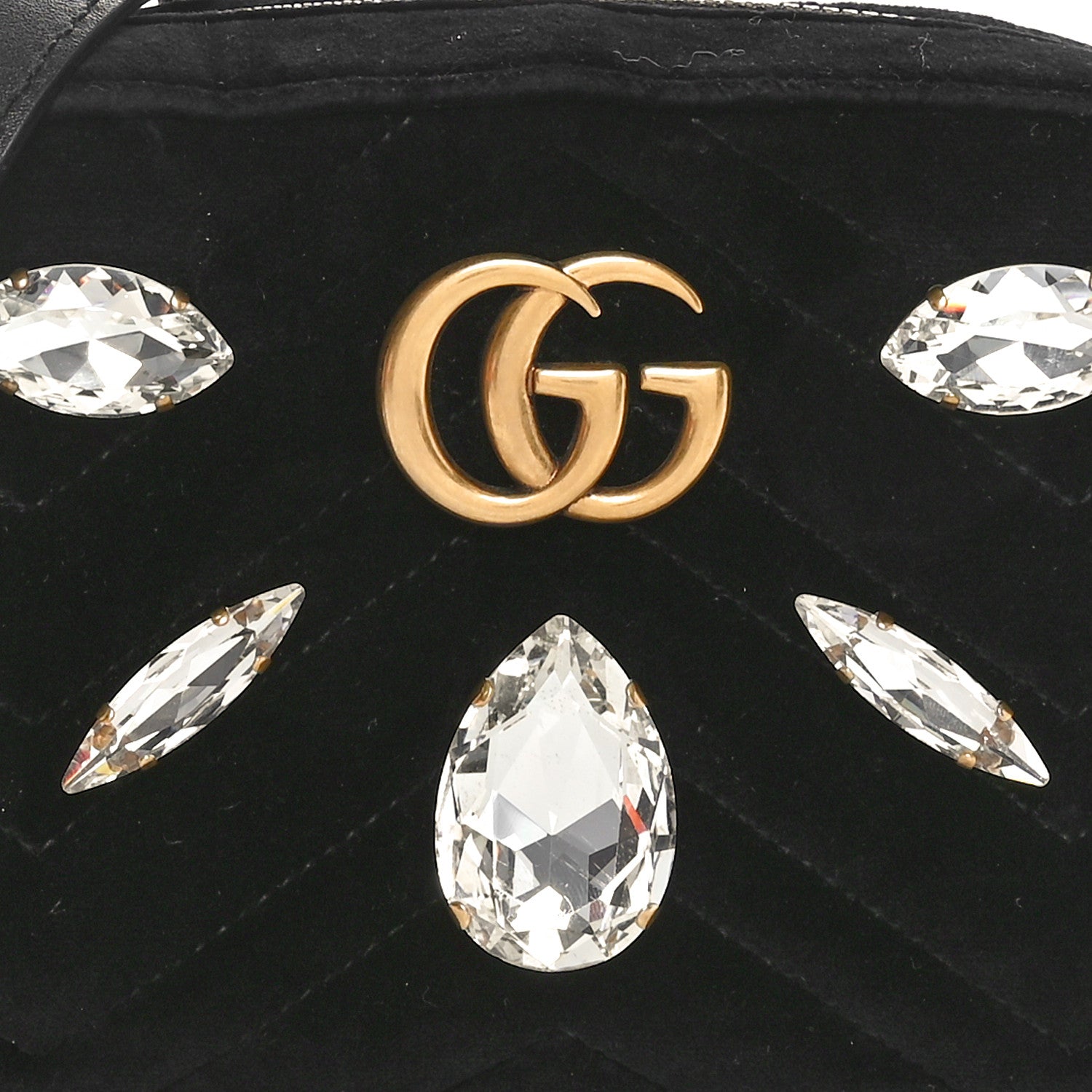 Gucci Velvet Matelasse Marquise Crystals Mini GG Marmont Chain Shoulder Bag Black 8 of 10