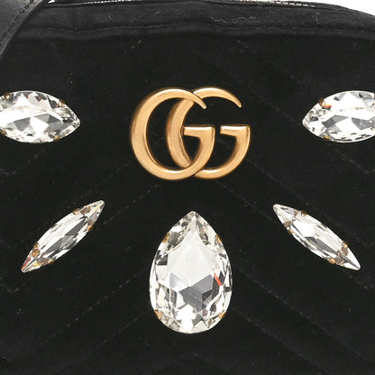 Gucci Velvet Matelasse Marquise Crystals Mini GG Marmont Chain Shoulder Bag Black 8 of 10