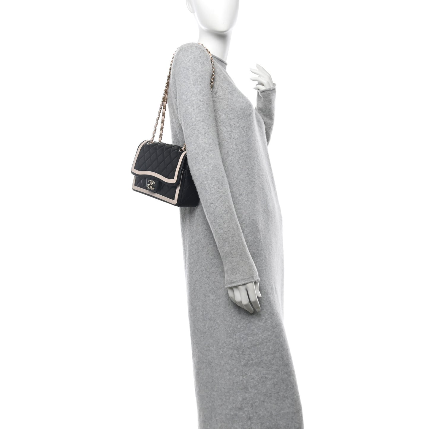 Lambskin Quilted Bicolor Flap Black Beige