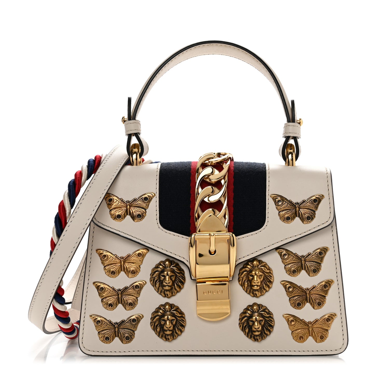 Calfskin Animal Studs Mini Sylvie Top Handle Bag White