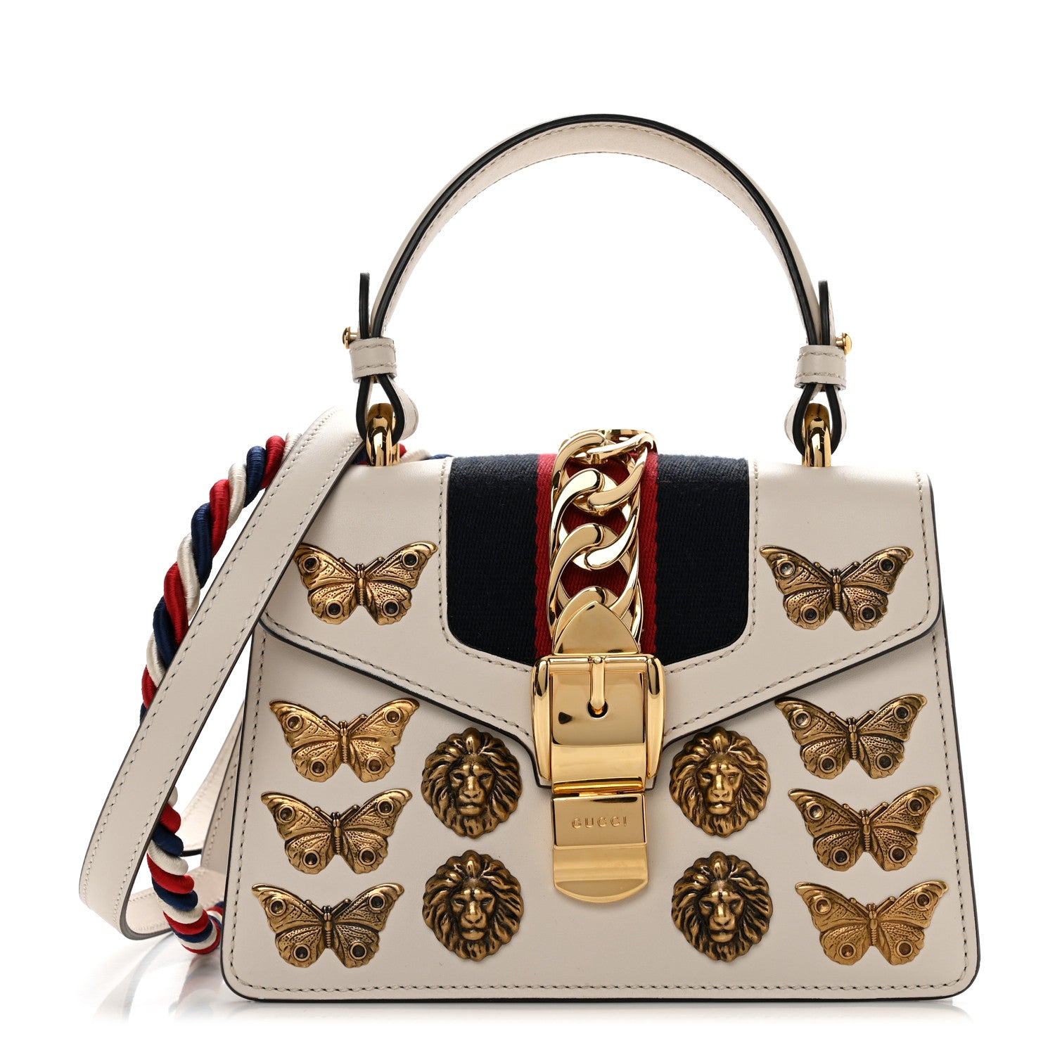 Gucci Calfskin Animal Studs Mini Sylvie Top Handle Bag White 2 of 10