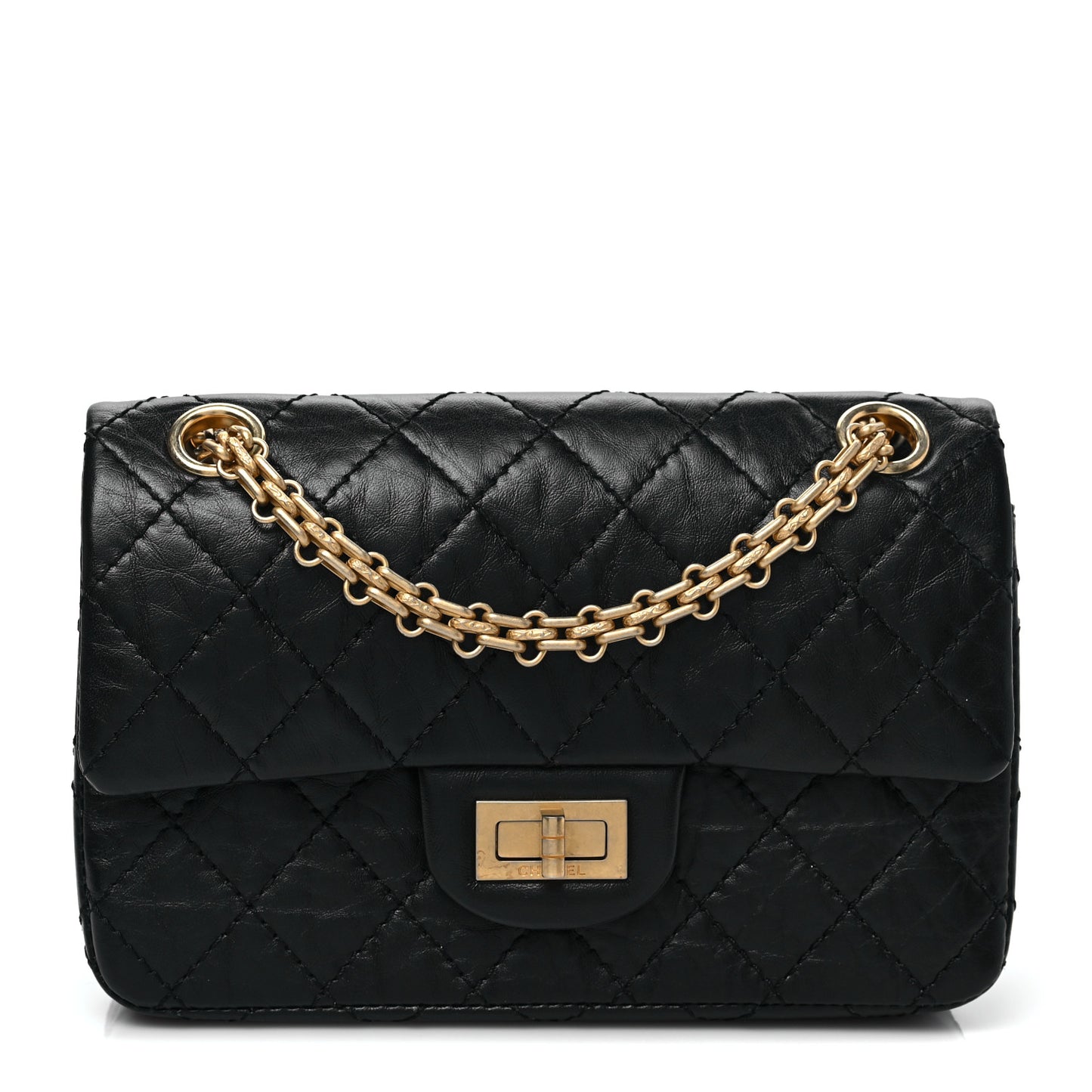 Aged Calfskin Quilted 2.55 Reissue Mini Flap Black
