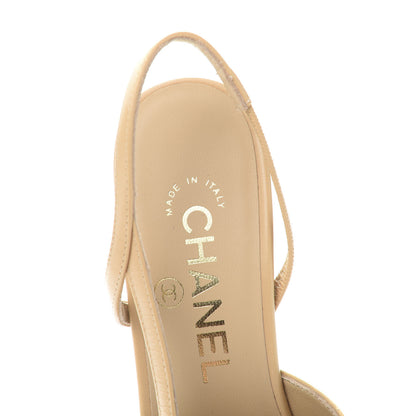 Chanel Goatskin Grosgrain Cap Toe CC Slingback Pumps 35 Beige Black 6 of 9
