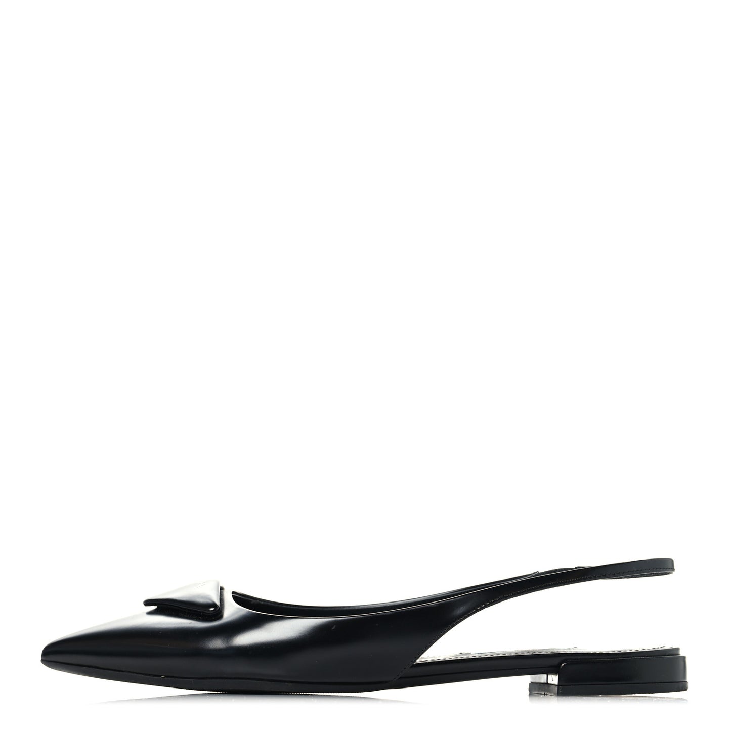 Spazzolato Padded Triangle Logo Pointed Toe Slingback Flats 38.5 Black
