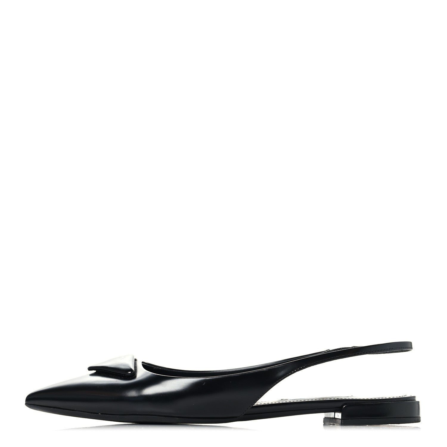 Prada Spazzolato Padded Triangle Logo Pointed Toe Slingback Flats 38.5 Black 1 of 10