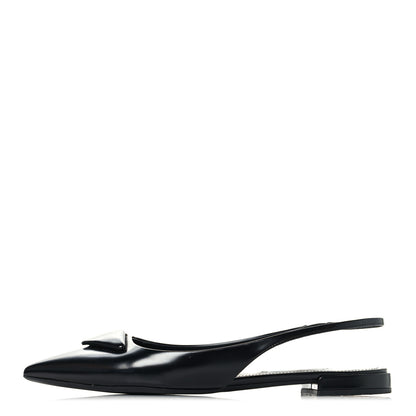 Prada Spazzolato Padded Triangle Logo Pointed Toe Slingback Flats 38.5 Black 1 of 10