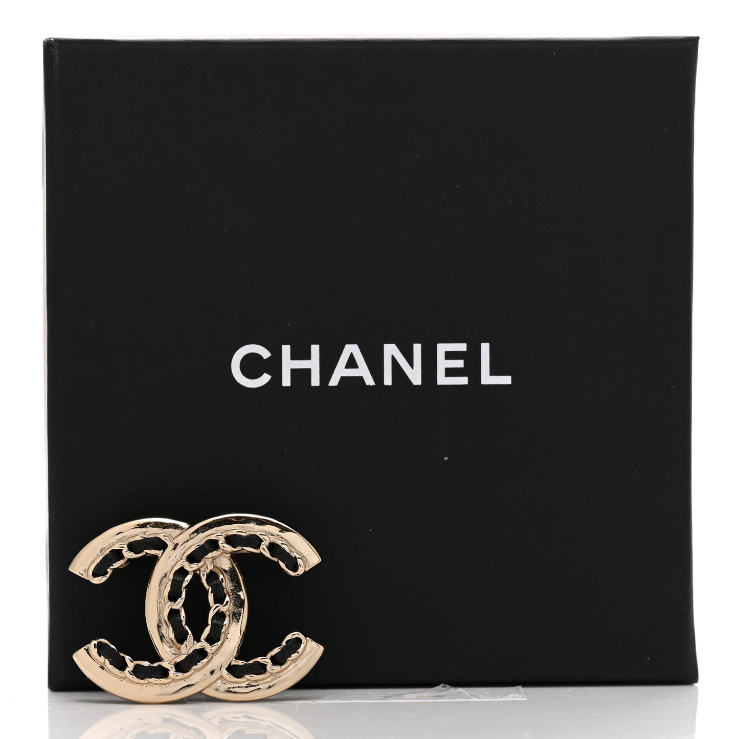 Lambskin Chain CC Chain Brooch Black Gold