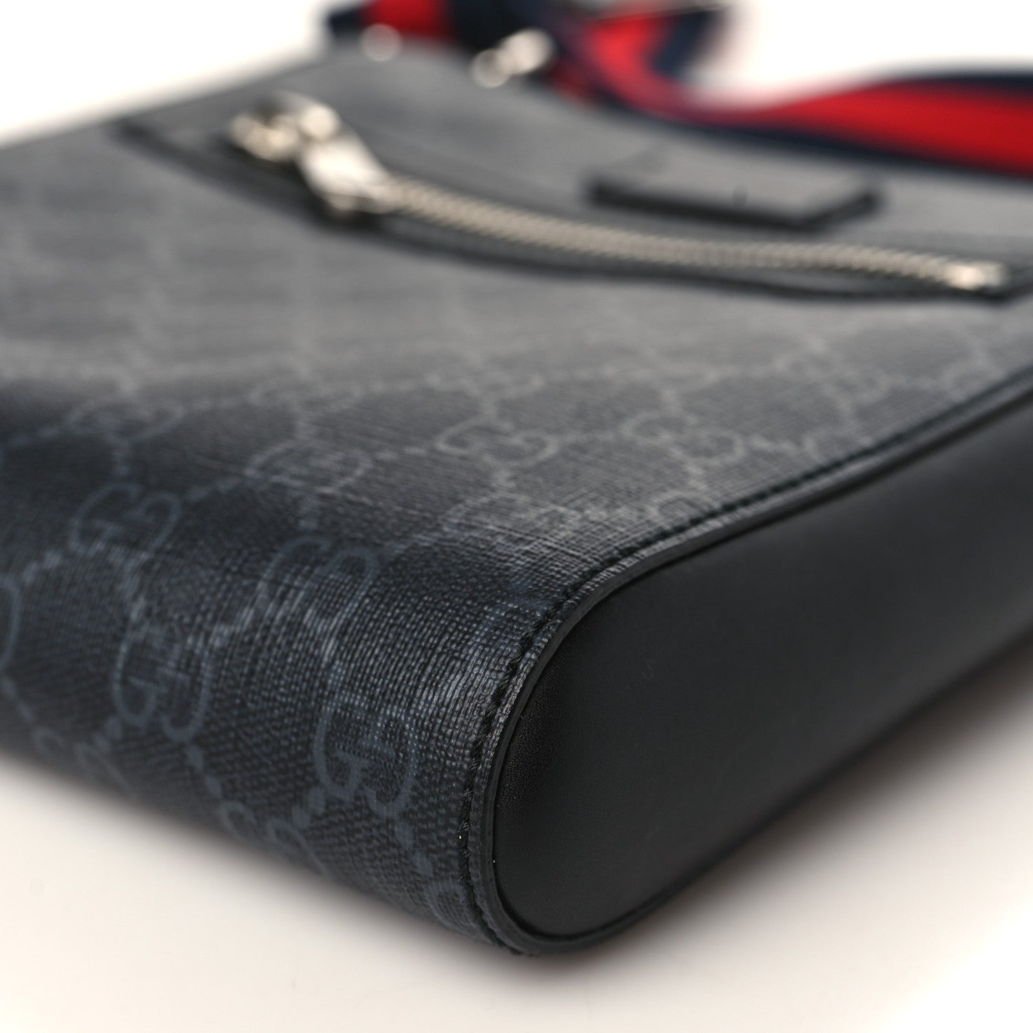 Gucci GG Supreme Monogram Web Small Flat Messenger Bag Black Grey 9 of 10
