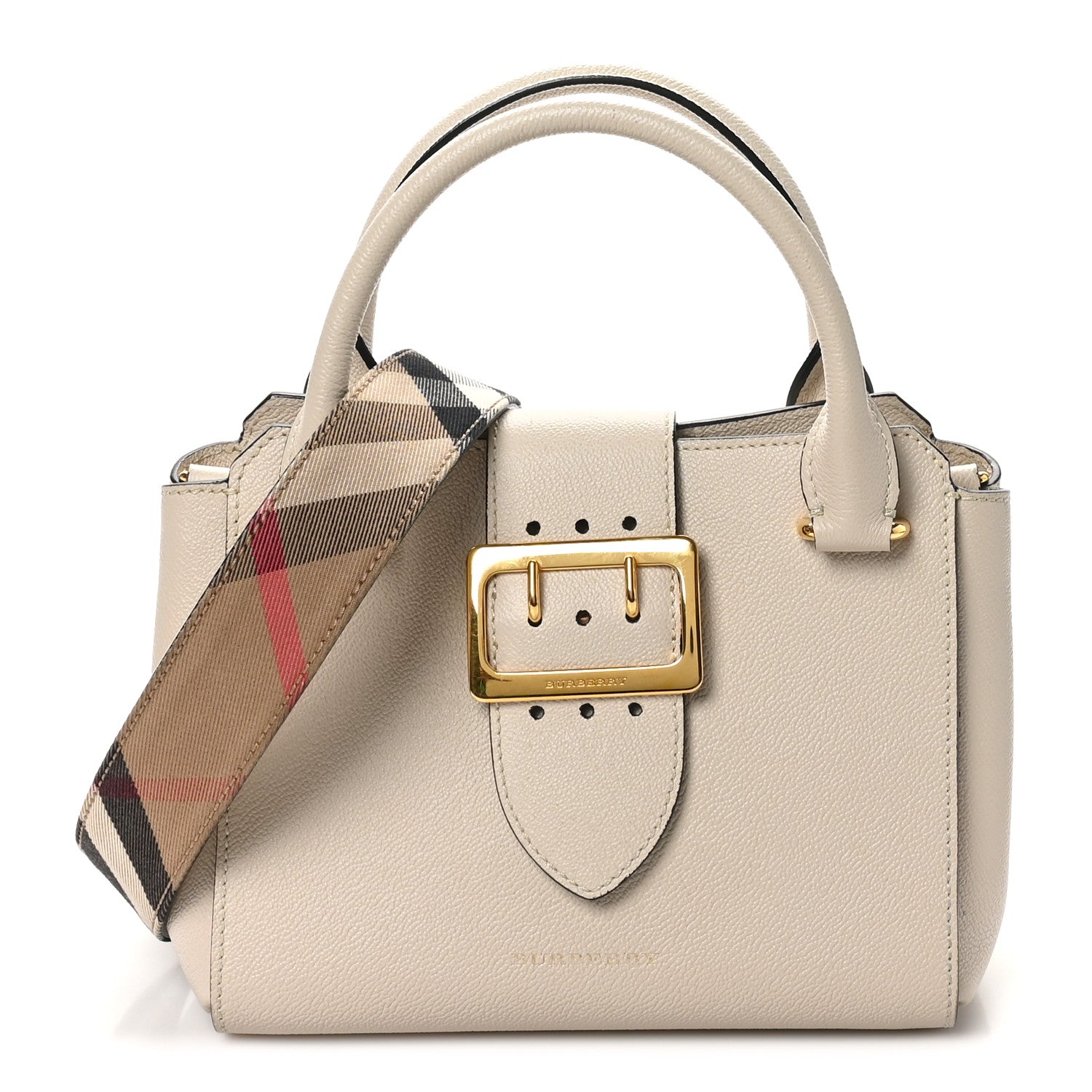 Burberry Soft Grain Calfskin Small Buckle Tote Limestone 1 of 9