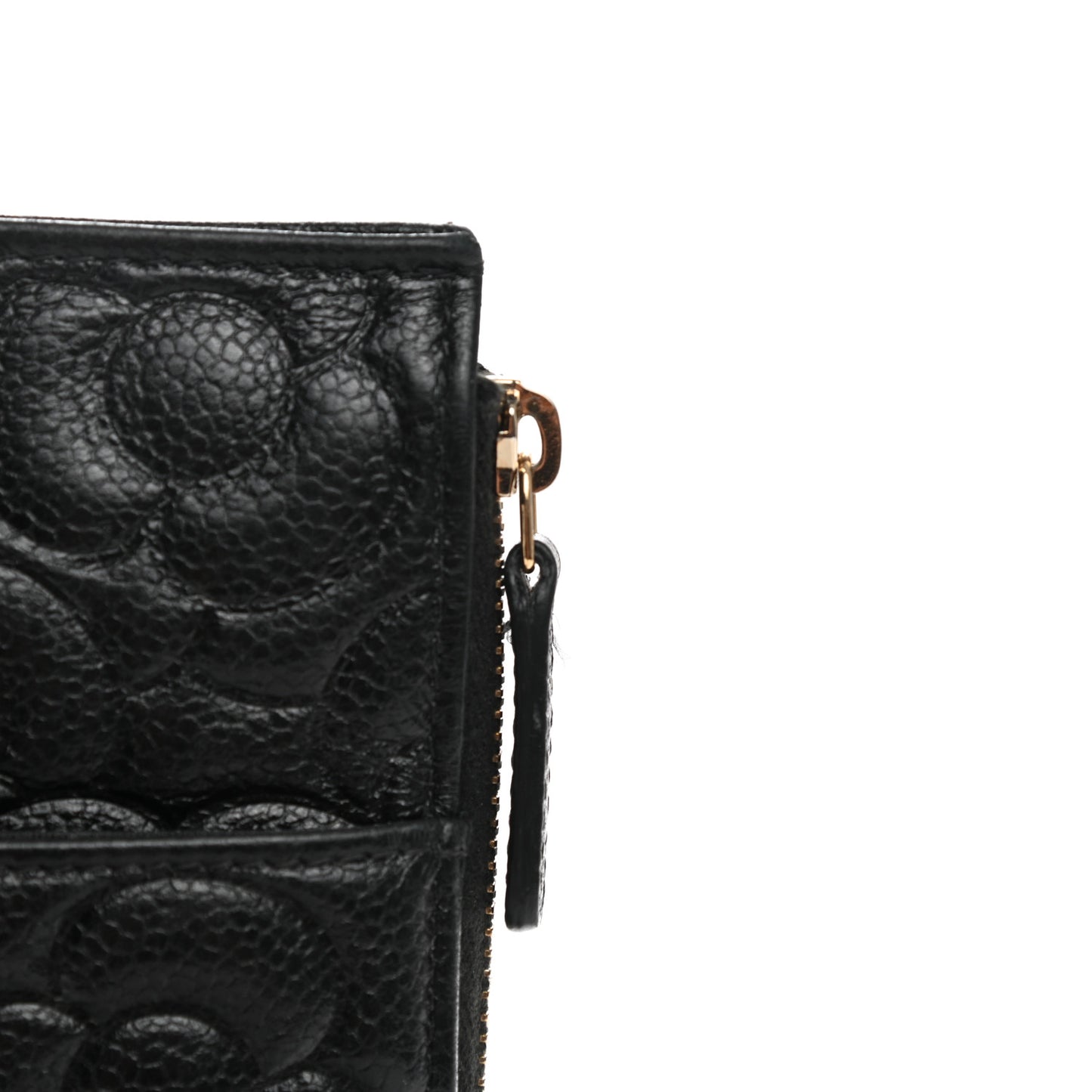 Caviar Camellia Embossed Classic Flat Wallet Pouch Black
