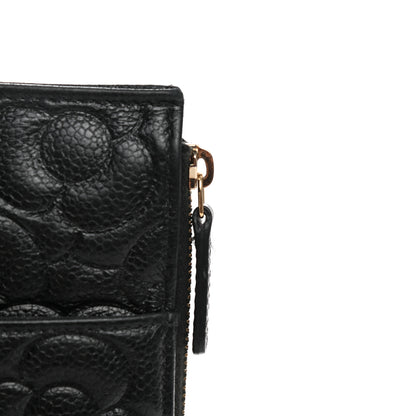 Chanel Caviar Camellia Embossed Classic Flat Wallet Pouch Black 8 of 9