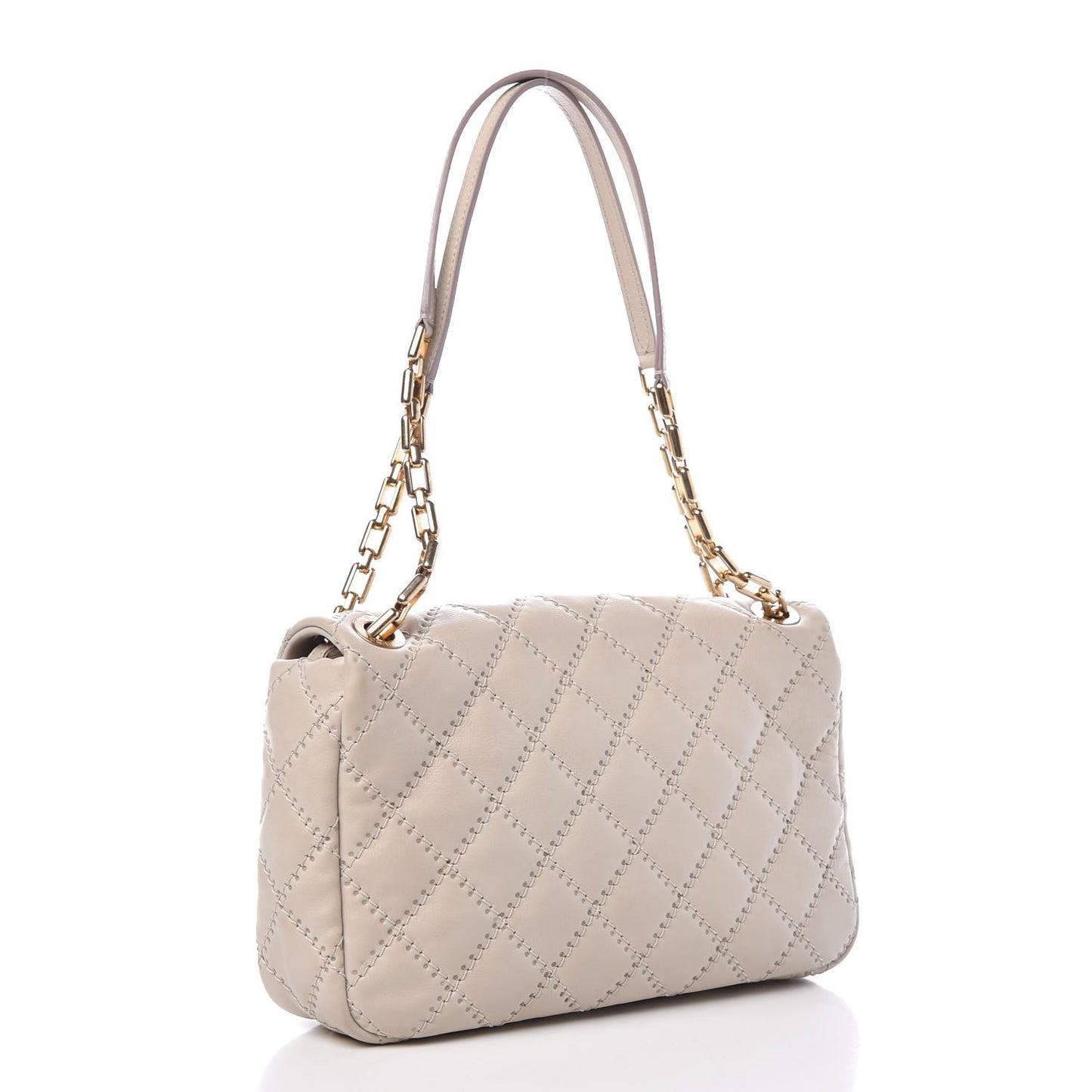 Calfskin Quilted Retro Chain Flap Beige