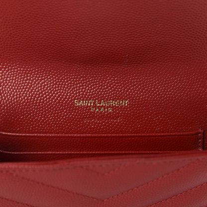 Saint Laurent Grain De Poudre Matelasse Chevron Small Monogram Envelope Wallet New Red 9 of 11